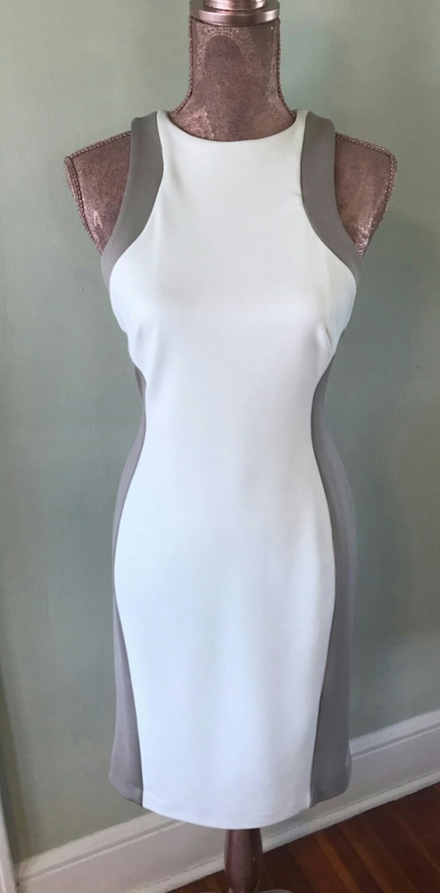 Two tone cream and taupe racer back cocktail dress